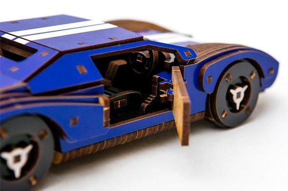 Конструктор Puz-26915"Fast Car GT" дерев'яний, 164 дет., синій, розмір моделі 23х6х11 см PuzzleOk