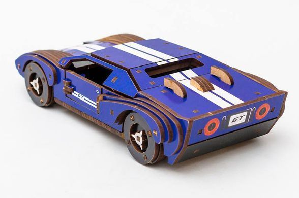 Конструктор Puz-26915"Fast Car GT" дерев'яний, 164 дет., синій, розмір моделі 23х6х11 см PuzzleOk