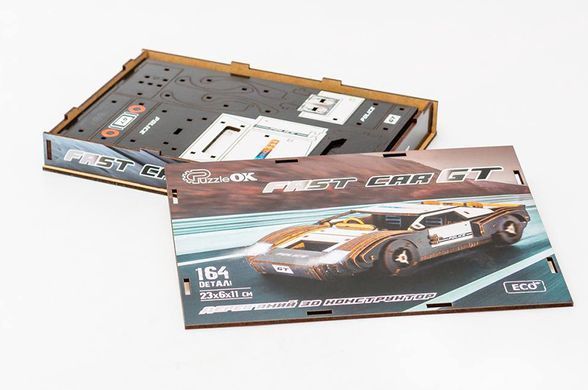 Конструктор Puz-26916 "Fast Car GT" дерев'яний, 164 дет., поліція, розмір моделі 23х6х11 см PuzzleOk
